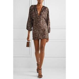 RETROFÊTE AUBRIELLE SEQUINED MINI COCKTAIL DRESS IN BROWN MIX size small
